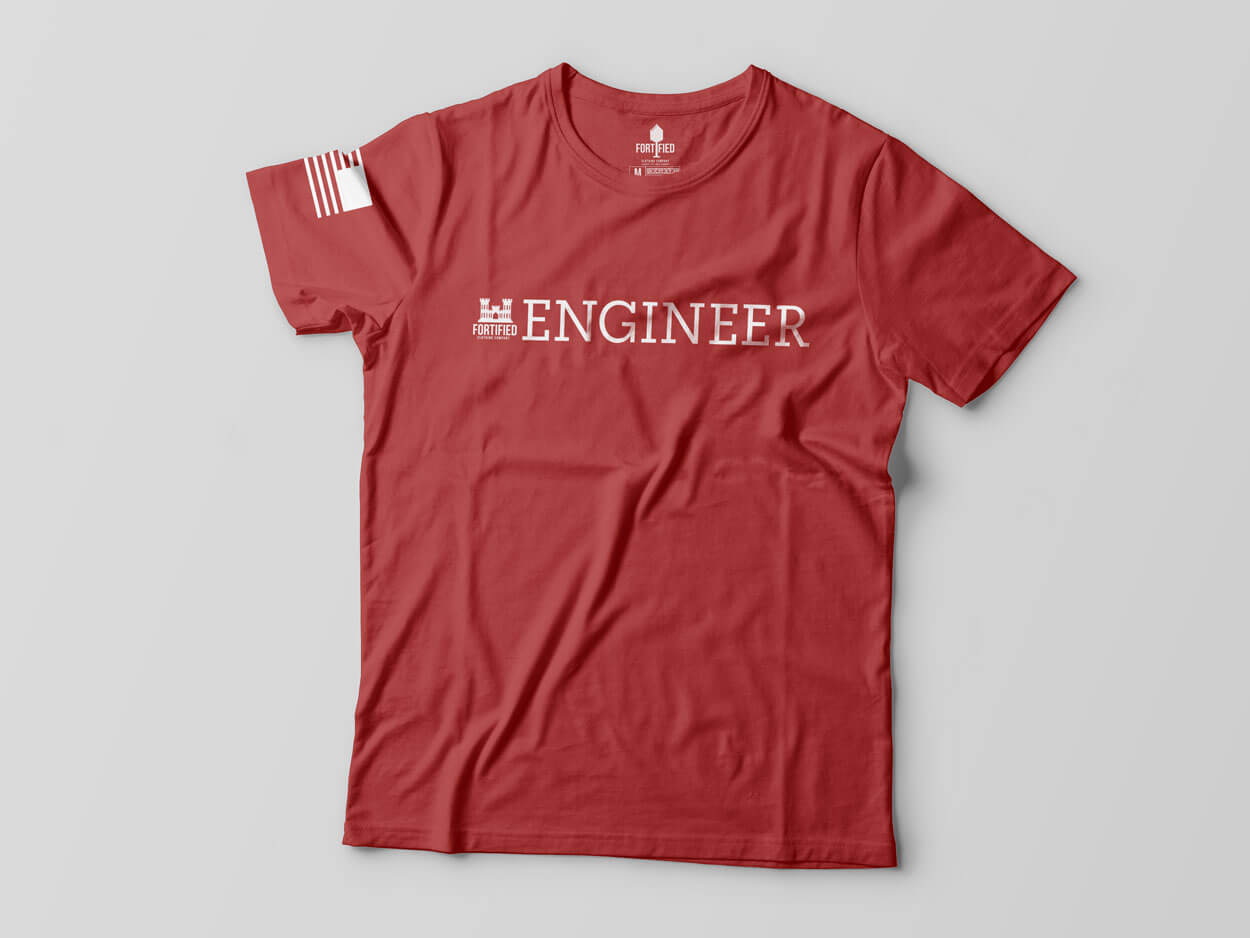Fortified Clothing Company Brand Red Engineer Text Tshirt